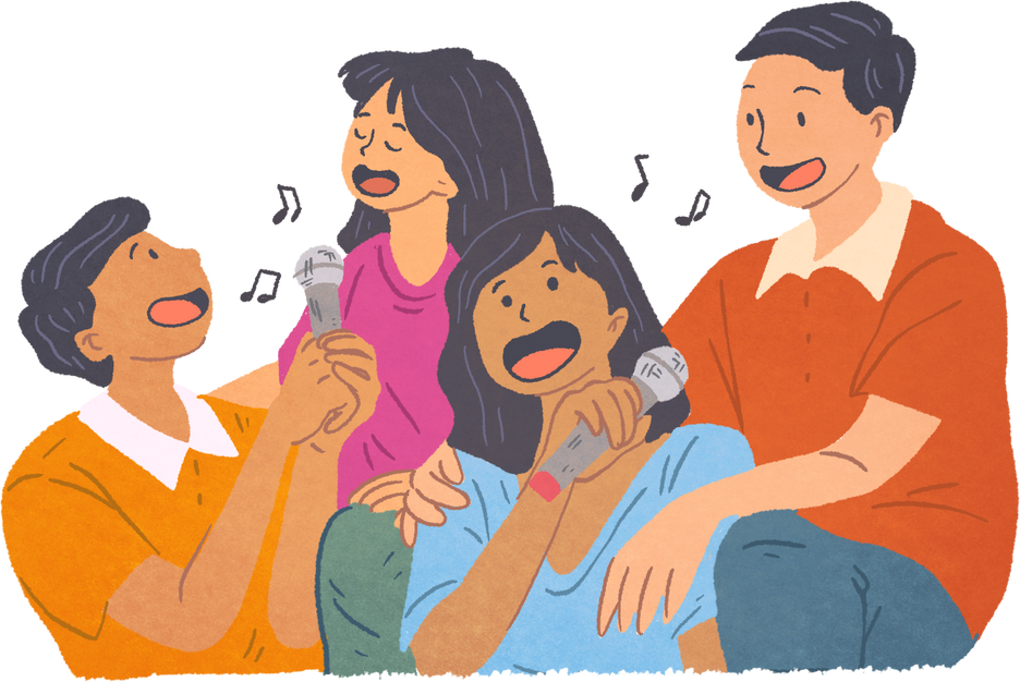 Textured Organic Family Singing Karaoke